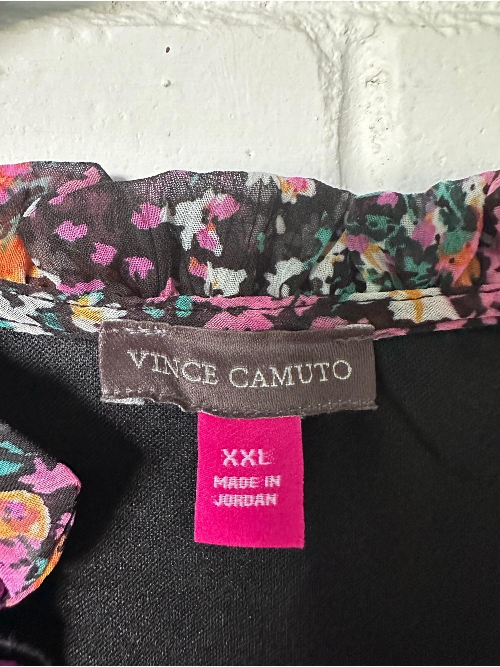 Vince Camuto Black Floral Tiered Long-Sleeve Dress with Pink and Orange Accents - Picture 2 of 6